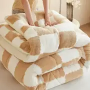 CottonMore Large Warm Winter Sherpa Plush Blanket Quilt 200x230cm Brown Checker Pattern