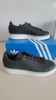 New Women Adidas Originals Stan Smith Black White Green Sneakers BD8067 Siz 8. 5