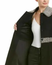 Alice + Olivia "Leandra" Black Embellished Wool-Blend Coat .NWT $995 Large