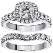 2.88 CT Prong Set Princess Cut Diamond Encrusted Engagement Bridal Set in 18k WG