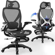 [ELABEST] X100 Ergonomic Office Chair with Footrest, Big and Tall Home Desk Chair with 5D Flip-Up Arms, Adjustable 3D Adaptive Lumbar Support,High Back Rolling Computer Chair, Swivel Gaming Mesh Chairs
