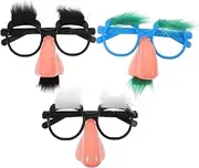 [WOFASHPURET] 3pcs Funny Prop Glasses Clown Glasses Funny Sunglasses Glasses with Mustache Silly Sunglasses Crazy Sunglasses Funny Costumes Christmas Party Sunglasses Novelty Glasses Plastic