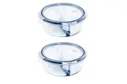 2PK Eterna Glass Reusable Storage Airtight Food Container 2 Divider Round 950ml