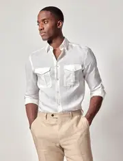 Hawes & Curtis White Pure Linen Slim Safari Shirt Size: XXXL
