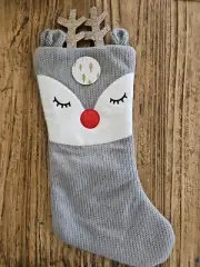 NEW TARGET Reindeer Knit Christmas Character Stocking 47cm Approx Grey Red Nose