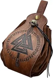 HiiFeuer Medieval Faux Leather Pouch, Portable Drawstring Purse, Vintage Belt Pouch Dice Bag For LARP Ren Faire, 4 Brown