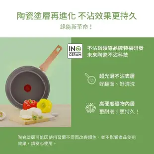 【Tefal 特福】法國製綠生活陶瓷不沾系列28CM不沾鍋炒鍋+玻璃蓋(適用電磁爐)