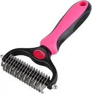 UPSCOOL Dematting Comb with 2 Sided Undercoat Rake for Cats & Dogs,Dematting Tool Gently Removes Loose Undercoat, Mats,Tangles and Knots,No More Nasty Shedding and Flying Hair (Pink)