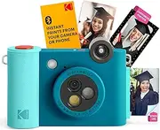 [KODAK] Smile+ 2-in-1 Digital Instant Camera & Wireless Bluetooth Photo Printer - 10MP, Special Effect Rotating Lens, Zinc 2 x 3 Inch Adhesive Photos, Printing via Fun App from Smart Devices - Blue