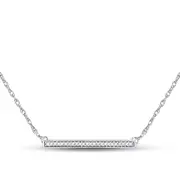 14k White Gold Round Diamond Horizontal Bar Pendant Necklace 1/10 Cttw