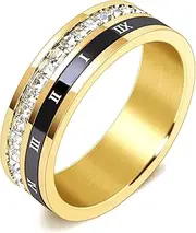 [DURSI] Men’s Spinner Ring for Women, Roman Numeral Stainless Steel Fidget Ring for Anxiety with Cubic Zirconia (18K Gold, Size 8), Stainless Steel, Cubic Zirconia