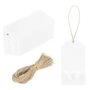 200Pcs Kraft Paper Gift Tags String 3.5 x 1.6 Inch Wave Shape White