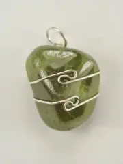 0.9"/22mm Vesuvianite sterling silver wire wrapped Pendant #807