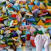 Pocoukate Mosaic Tiles Stained Glass Kit for Crafts Bulk Glass Mosaic Tiles 1000 pcs 4 Mixed Shapes Mosaic Crafts Supplies for DIY Home Decoration/Plates/Picture Frames/Flowerpots, etc