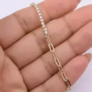 2.2mm Round CZ Paperclip Chain Anklet Real Yellow Sterling Silver 925