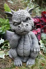 The Thinker Whimsical Garden Dragon Statue 10"H Cute Baby Dragon Winking Eye