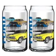 127008 FORD VINTAGE CARS MUSCLE CARS SET OF 2 485ML CAN SHAPED DRINKING GLASSES