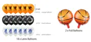 18pcs Latex Balloons+2pcs Foil Balloons Basketball Party Set Party Supplies Sports Kids Children Birthday Decoration