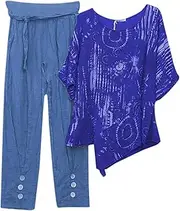 [Generic] plus Size Linen Pants Suit Women High Waist Loose Pocket Pant Two Top And Bottom Set Pants Suits with Jacket for Women Sexy