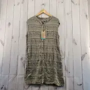 Prana Buenos Dias Dress Women Medium Multicolor Striped Button Front Cap Sleeve