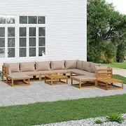Patio Furniture Sets 12 Piece Garden Lounge Set with Taupe Cushions Solid Wood