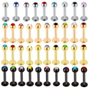 10X Multi Colour Crystal Labret Monroe Surgical Steel Lip Ring Bar Stud Piercing