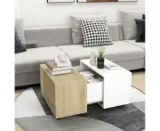 Coffee Table White and Sonoma Oak 60x60x38 cm Chipboard