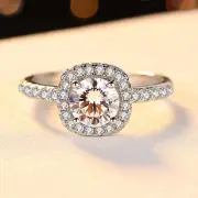2ct 8H8A Solid Silver 925 Moissanite Diamond Halo Ring 4Claw Sz7 GRA#100092567