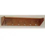 Pemberly Row 6 Hook Wall Mounted Coat Rack Shelf in Medium Oak