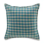 Square Blue And Beige Buffalo Check With Microgel Feather-Like Insert Pillow