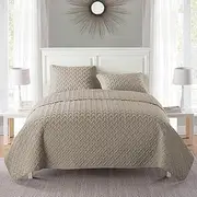 VCNY Home Quilt Super Soft Reversible Bedding Set with Matching Shams, Twin, Nina Taupe