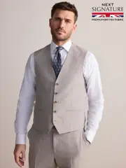 Neutral Signature Empire Mills British Wool Fabric Striped Suit Waistcoat (E82629) | $164