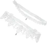 [Generic] 1 Pair Lace Garter Chain Ornaments Wedding Rhinestone Garters Straps Bridesmaid Jewelry Horseshoes Satin Bow Lace Wedding Garter Leg Garters for Rave Belts Imitation Pearls White