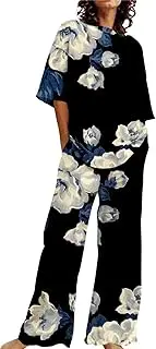 [Generic] Top Aware Set for Women 2 Cotton Linen Set Oversized T Shirts Straight Leg Pant Plus Size Tracksuit Slippers for Girls Poop