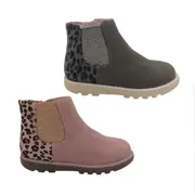Grosby Pepper Girls Shoes Boots Ankle Boot Leopard trim Zip Side Sparkle Elastic