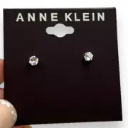 NEW Macy's Anne Klein Silver Small Stud Earrings Cubic Zirconia Minimalist Luxe