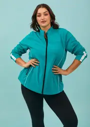 [Taking Shape] Taking Shape Active Piping Detail Jacket Size 16 in Deep Peacock, Cotton - Plus Size Women's Coats & Jackets Deep Peacock