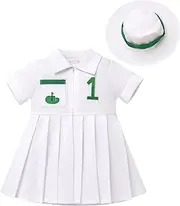 [IMEKIS] Toddler Baby Girls Golf One Birthday Dress with Hat Short Sleeve Cake Smash Party Photo Shoot