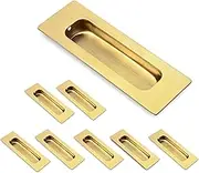HOMOTEK 8 Pack 120mm Flush Sliding Closet Door Pulls, Recessed Finger Pulls for Sliding Barn Bypass Door Handles, Cabinet Drawer Rectangular Invisible Pull- Small Size 4.75 in, Brushed Gold