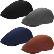 [Dqwtb] 4 Pieces Newsboy Men's Hat Newsboy Flat Cap Soft Stretch Cabbie Hunting Caps Adjustable Pageboy Cap for Men Outdoor