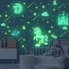Glow in the Dark Unicorn Stickers, 206 Pcs Cats and Moon Wall Decals, Glowing Ca