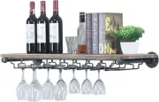 Industrial Wine Rack Wall Mounted with 5 Glass Holder,Wine Glass Rack Floating W