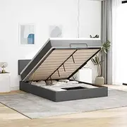 vidaXL Ottoman Bed Frame with Queen Mattress - Dark Grey Fabric, Storage & LED Lighting, Bedroom Sleep Solution