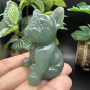 1pc natural green aventurine French bulldog Skull Quartz Crystal Figurines Reiki