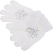 [HONMEET] Pair Skating Gloves Warm Mittens Rhinestone Snowflake Grip for Ice Dance Protection