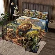 Wild Lions Quilted Coverlet Tropical Cactus Plant Bedspread Twin Nature Mountain Landscape Decor Bedding Set Africa Animal Bedroom Coverlet Sets 2 Pieces