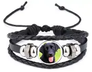 Black Labrador Dog Black Leather Bracelet And Velvet Gift Bag