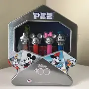 Disney 100 Years Of Wonder Pez Candy Mickey Minnie Donald Goofy Silver Tone Tin