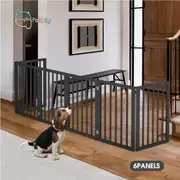 Petzly Wooden Pet Gate Dog Fence Safety Barrier Security Door 6 Panel 61cm Black