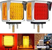 BukNikis Turn Signal Lights for Truck Trailer, 2 PCS Amber/Red Double Face 52 LED Chrome Visor Trailer Fenders Marker Stop Tail Lights for Peterbilt Kenworth Freightliner Mack Western Star